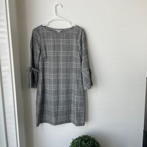 Grey Plaid Quarter Length Sleeve Dress